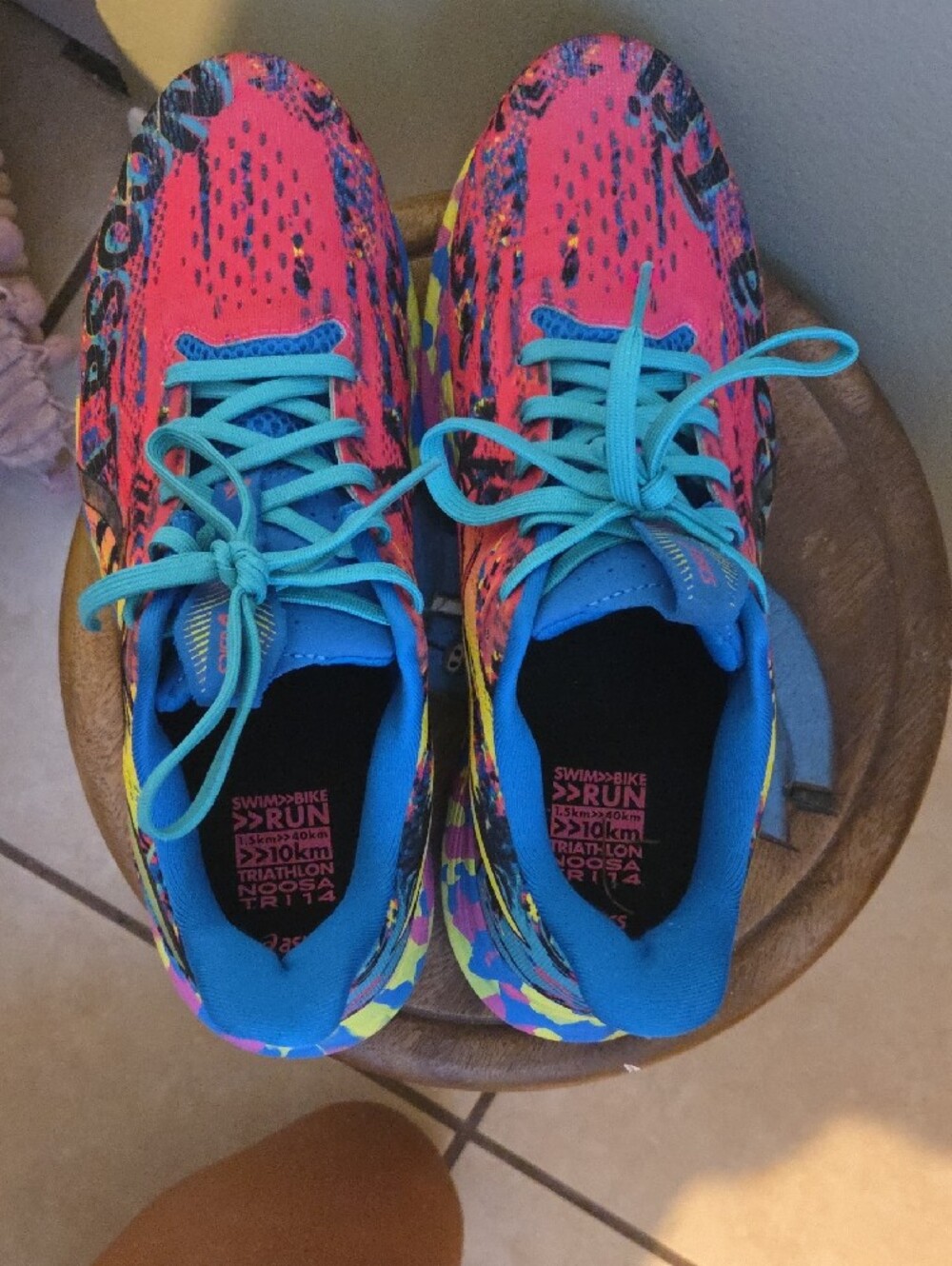 ASICS Women's Neon Pink and Blue Athletic Running Shoes - Picture 4 of 6